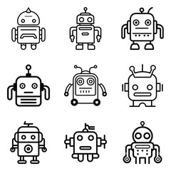 Robots Flat Icon Set Isolated On White Background