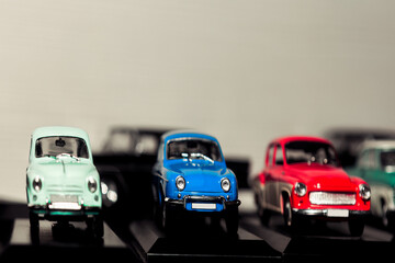 Fototapeta na wymiar Miniature models of retro cars