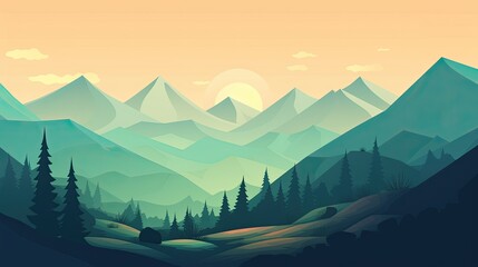 Colorful mountain landscape illustration, desktop background, generative AI