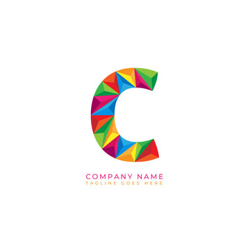 Colorful letter c logo design for business company in low poly art style