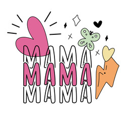 Retro Mothers Day hand written lettering Mental health quote. Modern typographic slogan. Vector illustration