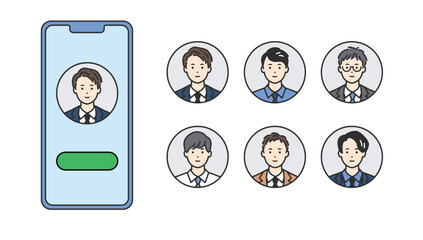 スマホに映るスーツの男性 - ビジネスシーンで活躍するベクターイラスト素材