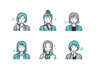 ネガティブな表情のスーツの女性 - ストレスや悩みを抱えるビジネスウーマンのベクターイラスト