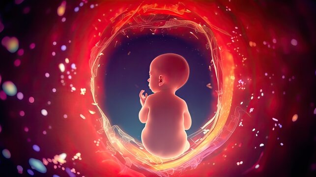 Child in womb, unborn little baby in utero of mother, development of human fetus during pregnancy, family planning pregnancy planning concept, endure pregnancy and easy childbirth, generative AI