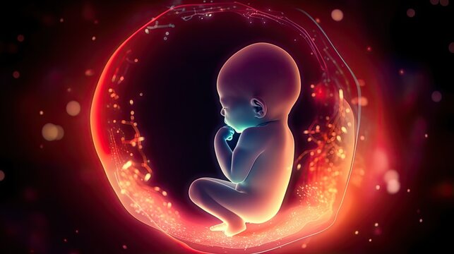 Child in womb, unborn little baby in utero of mother, development of human fetus during pregnancy, family planning pregnancy planning concept, endure pregnancy and easy childbirth, generative AI