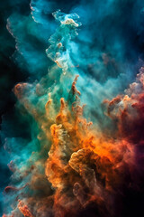 Obraz na płótnie Canvas Colorful nebula galaxy, universe, gas and luminous dust clouds. Created with Generative AI technology.
