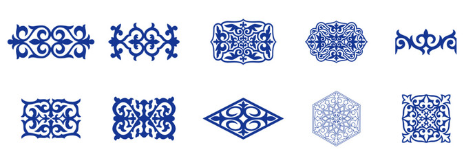 Islamic ornament vector, persian motiff. Asian floral designs. Abstract Asian elements of the national pattern of the ancient nomads of the Kazakhs, Kyrgyz, Mongols, Tatars, Uzbeks, Tajiks and other - obrazy, fototapety, plakaty