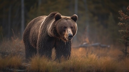 Obraz premium Captivating Wild Bear Encounter - AI Generated Generative AI