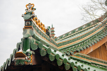 Part of roof in Shaolin Temple, Zhengzhou China. Copy space for text, background