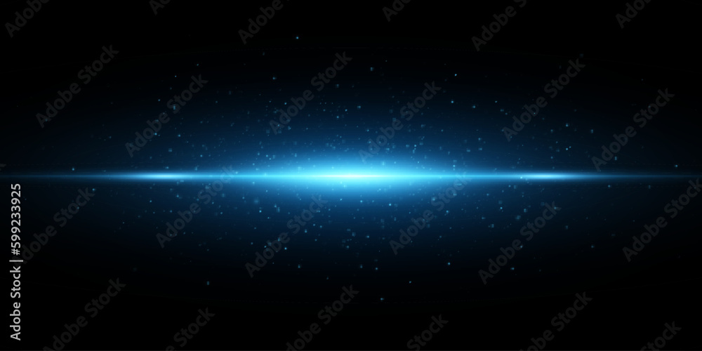 Wall mural sparkling blue light effect isolated on black background. horizontal abstract flash. outer space. ve