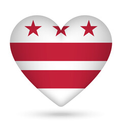 District of Columbia flag in heart shape. Vector illustration.