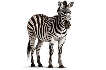 African Safari Encounter. Captivating full body zebra with a striking pattern, isolated on white background. Copy space. Nature concept AI Generative