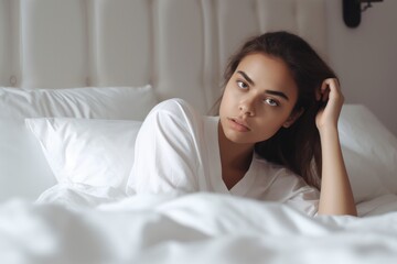 Obraz na płótnie Canvas young woman in bed, ai generative