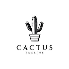 Cactus vintage logo design vector illustration