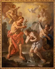 Fotobehang NAPLES, ITALY - APRIL 22, 2023: The painting of Batptism of Christ in the church Chiesa della Pietà dei Turchini by Francesco De Mura (1732). © Renáta Sedmáková