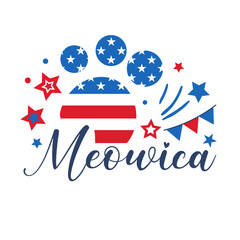 4th of July Patriotic lettering for greeting card design, romantic illustration. Festive decoration. Vector illustration