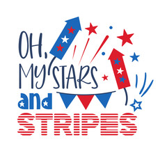 4th of July Patriotic lettering for greeting card design, romantic illustration. Festive decoration. Vector illustration