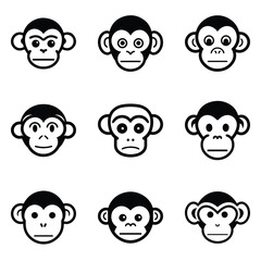 Monkeys 2 Flat Icon Set Isolated On White Background