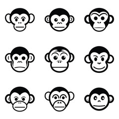 Monkeys 2 Flat Icon Set Isolated On White Background