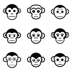 Monkeys 2 Flat Icon Set Isolated On White Background