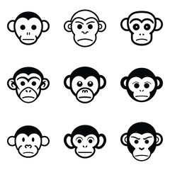 Monkeys 2 Flat Icon Set Isolated On White Background