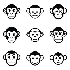 Monkeys 2 Flat Icon Set Isolated On White Background