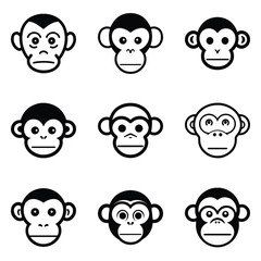 Monkeys 2 Flat Icon Set Isolated On White Background