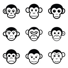 Monkeys 2 Flat Icon Set Isolated On White Background