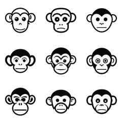 Monkeys 2 Flat Icon Set Isolated On White Background