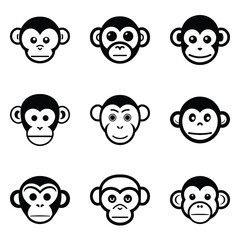Monkeys 2 Flat Icon Set Isolated On White Background