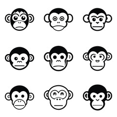 Monkeys 2 Flat Icon Set Isolated On White Background