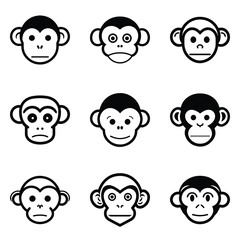 Monkeys 2 Flat Icon Set Isolated On White Background