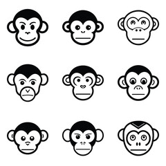 Monkeys 2 Flat Icon Set Isolated On White Background