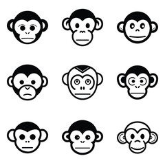 Monkeys 2 Flat Icon Set Isolated On White Background