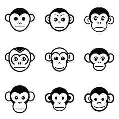 Monkeys 2 Flat Icon Set Isolated On White Background