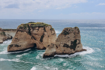 Pigeon Rock (Raouché), famous landmark of Beirut, natural landmark consisting of two rock...