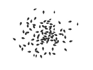 Top view of black sesame seeds scatter over the cut out background, flat vector.