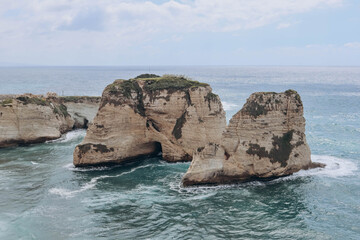 Pigeon Rock (Raouché), famous landmark of Beirut, natural landmark consisting of two rock...