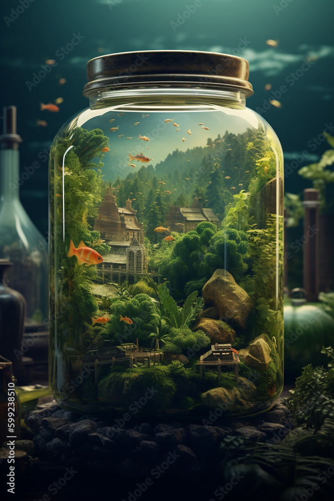 Aufkleber A refreshing iced drink in a mason jar with slices of lemon and mint. Generative AI technology.
