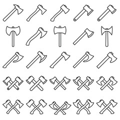 Wood axe icon line, logo vector