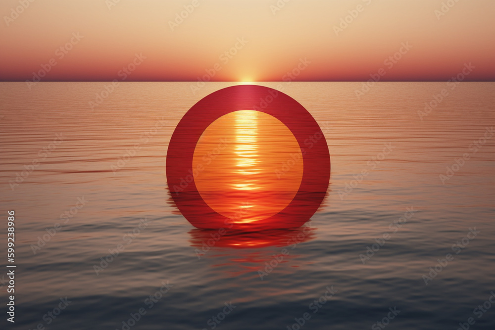 Fototapete a circle with a gradient of warm colors, representing a sunset over the water.. generative ai techno