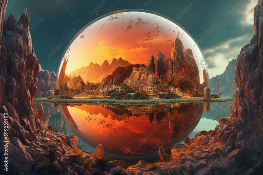 Aufkleber a circle with a gradient of warm colors, representing a sunset over the water. :. generative ai tech