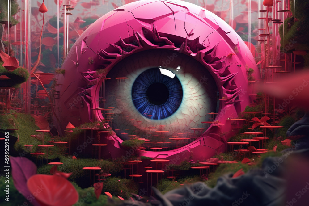 Poster a series of concentric squares in shades of pink and red, evoking a blooming flower. . generative ai