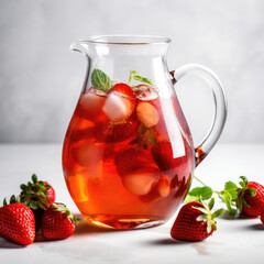 Refreshing Summer Sangria. Colorful sangria with red fruits on white background, perfect for summer gatherings. Copy space for text. Beverage concept AI Generative