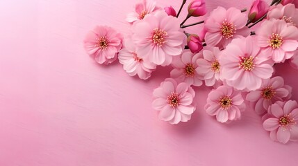 Obraz na płótnie Canvas Pink Flowers on Pink Background, Image Ai Generated