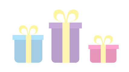 set of colorful gift boxes with ribbons
