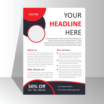 modern brochure flyer design template, poster business leaflets presentation pamphlet annual, a4 print layout with colorful red color vector illustration. Corporate flyer template design with image