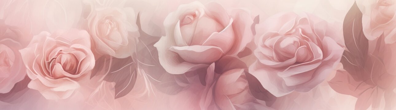 An image of showing pink roses on colorful pink background. Delicate roses flower. Exclusive wallpaper texture. Generative AI. 