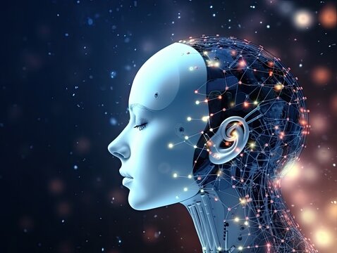 artificial intelligence concept with human head and digital network ai generative