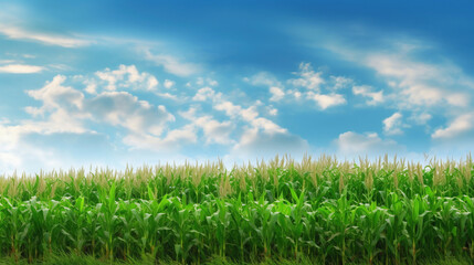 Fototapeta premium Rural landscape with wheat field on sunset. AI Generative